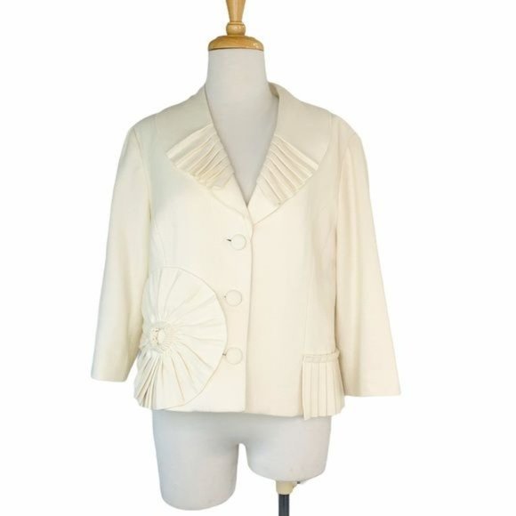 Tabitha Anthropologie Swing Jacket Pleated Flower Accent 3/4 Sleeves Womens 12 - Picture 3 of 10